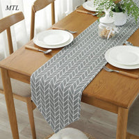 Geometric Printed Linen Cotton Thick fabric Grey Table Flag Table Runner Modern