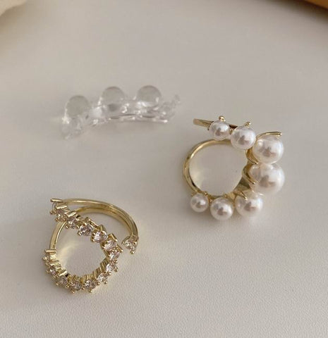Fashion Big Geometric Pearl Paved Rings Jewelry