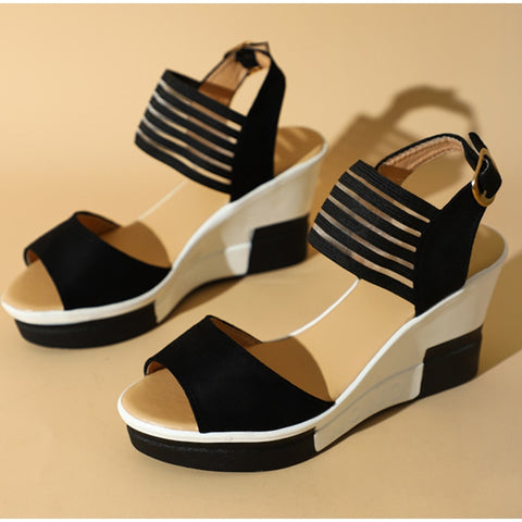 Sandals Shoes Summer Wedges High Heels Fashion Ladies Peep Toe Buckle Strap