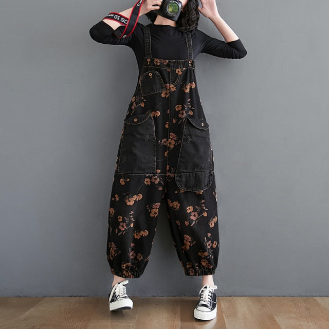 Loose Jeans Black Jumpsuit Women Casual Oversized Baggy Ladies Pants