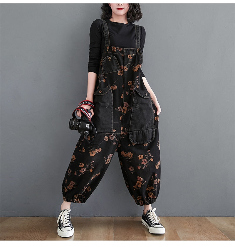 Loose Jeans Black Jumpsuit Women Casual Oversized Baggy Ladies Pants