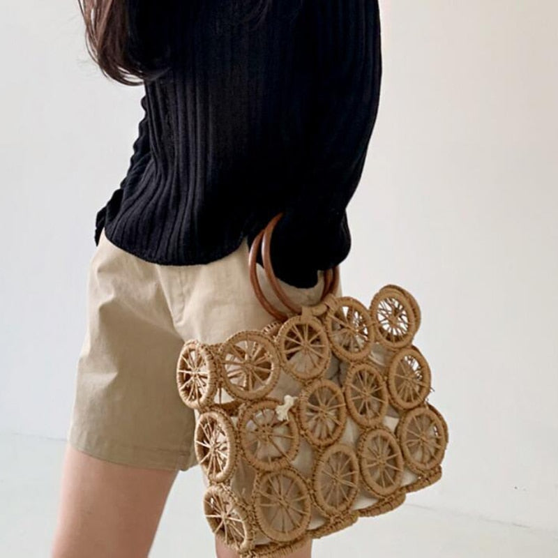 Fashion Rattan Hollow Straw Wicker Woven Handmade Handbags