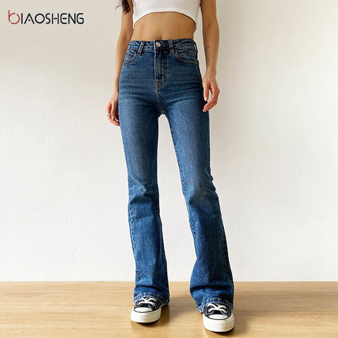 Flared Jeans Woman High Waist Denim Trousers Classic Oversize Wide Leg Pants