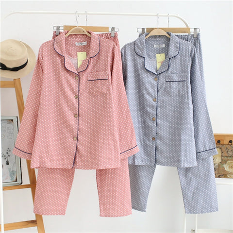 leaf pajama sets women 100% gauze cotton long sleeve casual sleepwear