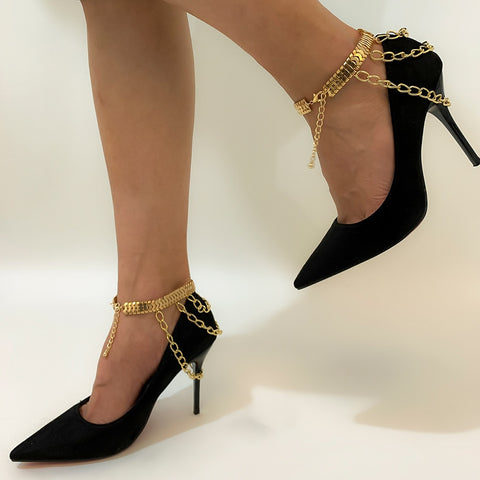 Multi Layered Link Chain Tassel Bracelets Anklets Chunky Jewelry