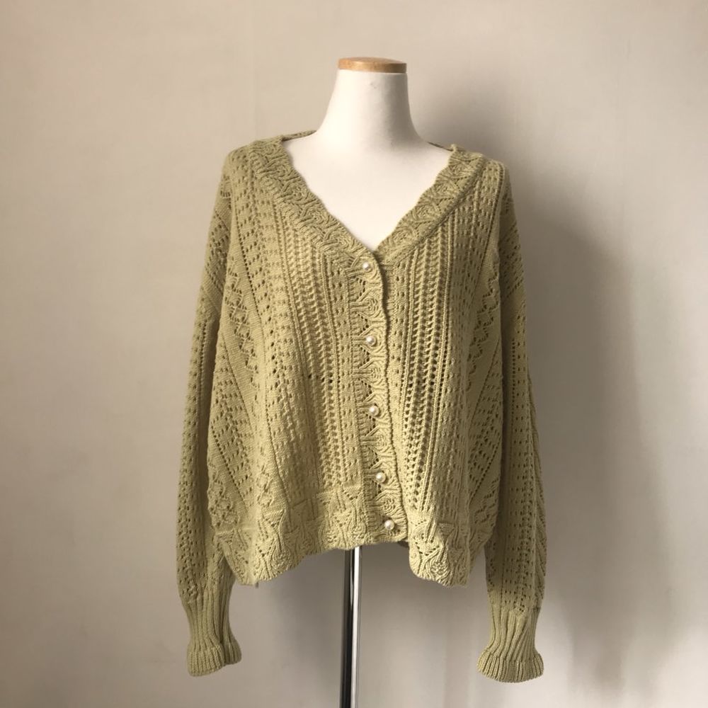 Knit Cardigans V-Neck Knit Tops Long Sleeve Flare Hollow Out Cardigan