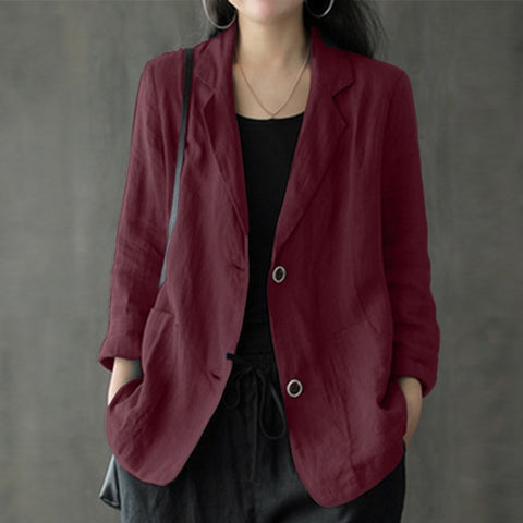 Suit Blazers Casual Solid Lapel Thin e Cotton Linen Coats
