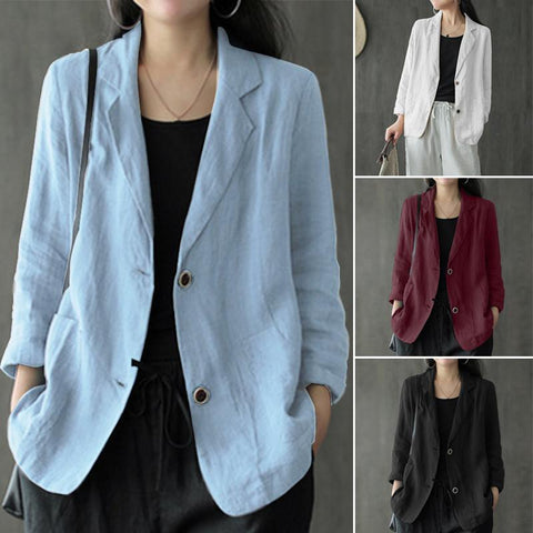 Suit Blazers Casual Solid Lapel Thin e Cotton Linen Coats