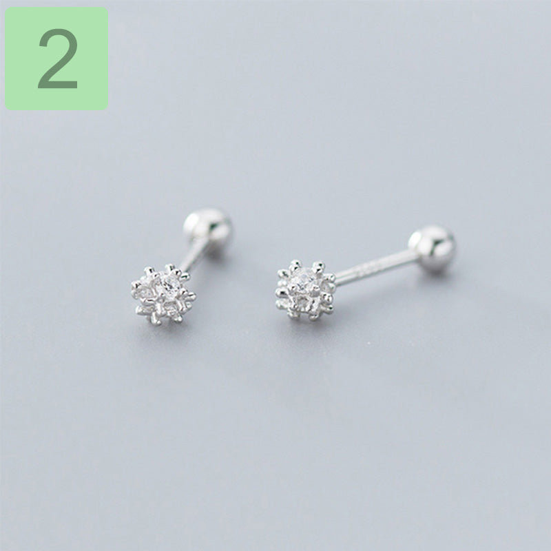 Round CZ Screw Beads Stud Earrings  Minimalist Jewelry