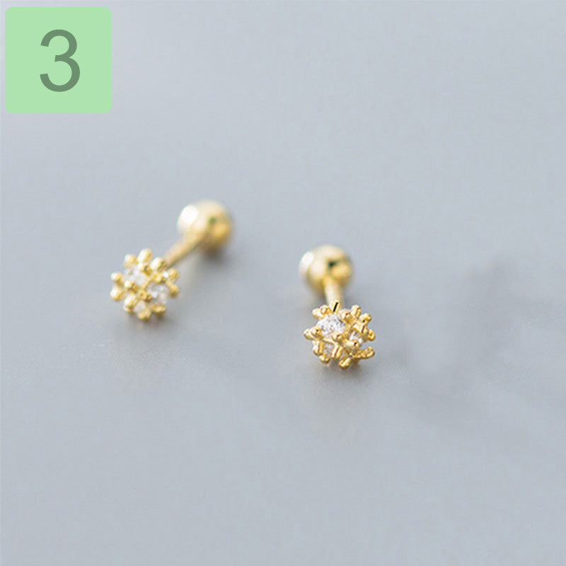 Round CZ Screw Beads Stud Earrings  Minimalist Jewelry