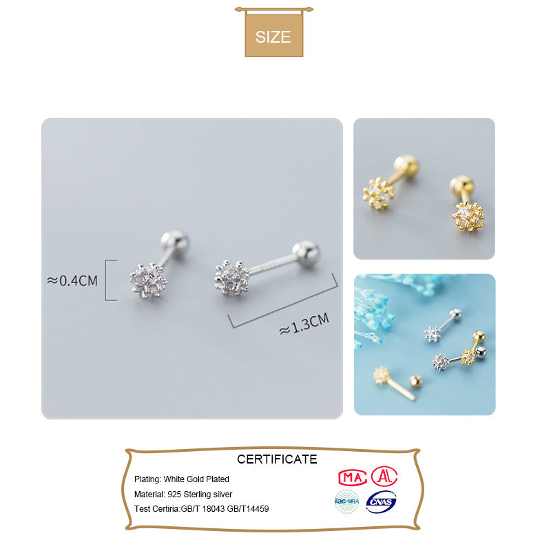 Round CZ Screw Beads Stud Earrings  Minimalist Jewelry