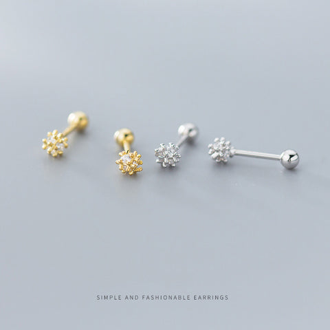 Round CZ Screw Beads Stud Earrings  Minimalist Jewelry