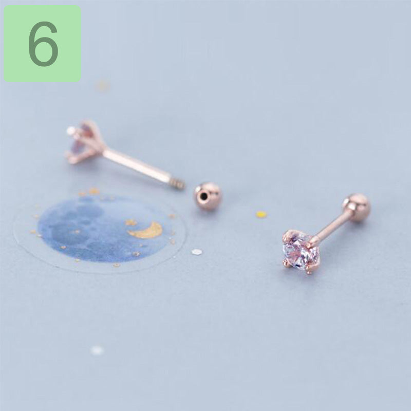 Round CZ Screw Beads Stud Earrings  Minimalist Jewelry