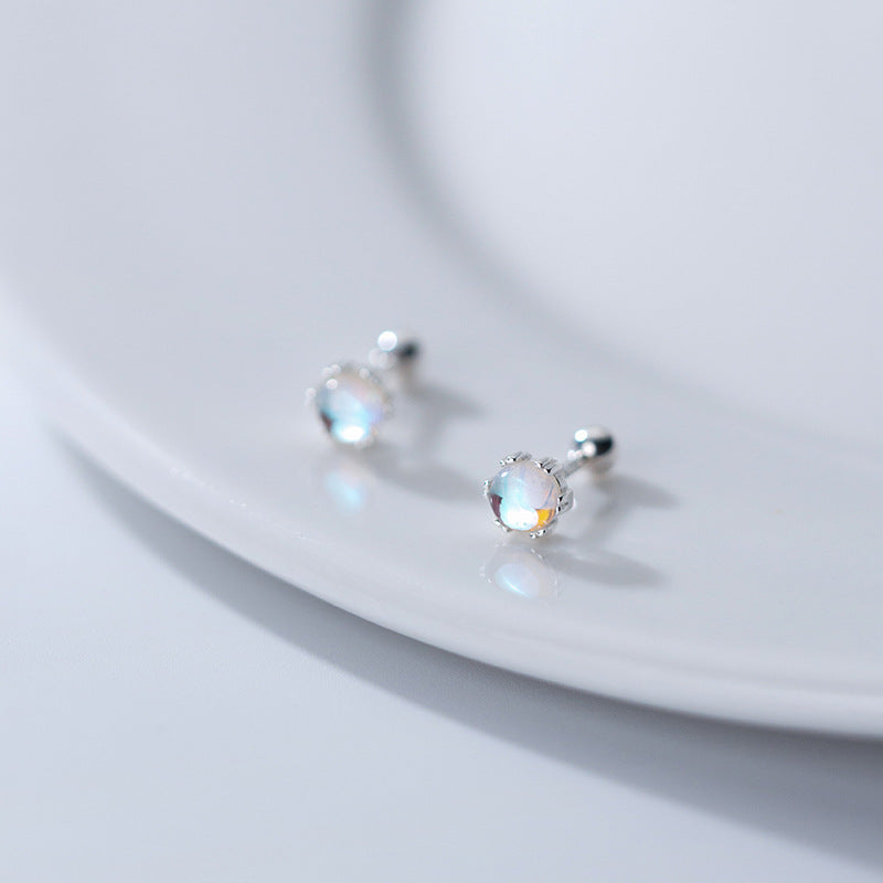 Round CZ Screw Beads Stud Earrings  Minimalist Jewelry