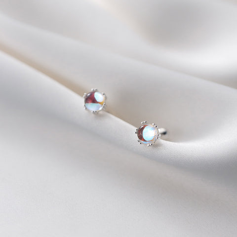 Round CZ Screw Beads Stud Earrings  Minimalist Jewelry