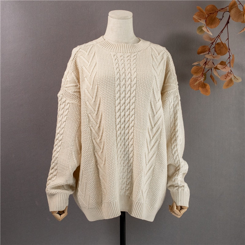 Sweaters Pullovers Minimalist Knitting Elegant Casual Loose Ladies Vintage Tops