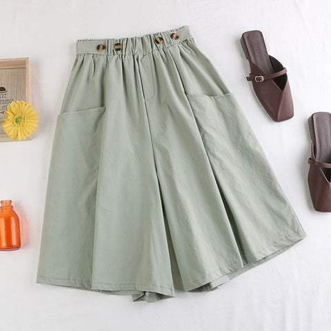 Style Wide Leg Capris Women Short Pants High Elastic Waist Shorts Skirts