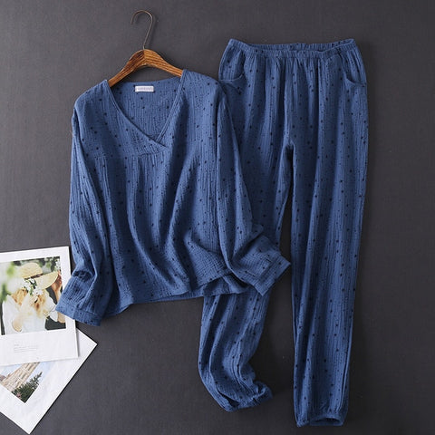 style cotton crepe long-sleeved trousers pajamas comfortable