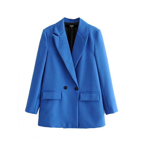 Women Chic Office Lady Double Breasted Blazer Vintage Coat Fashion Notched Collar
