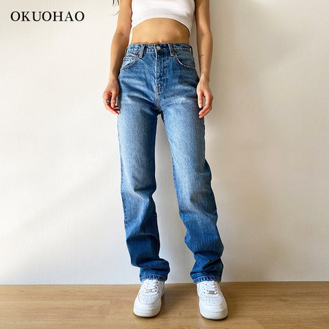 Fashion Jeans Middle waist Mom Baggy Straight Leg Pants Oversize