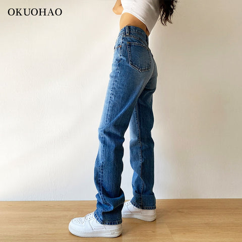 Fashion Jeans Middle waist Mom Baggy Straight Leg Pants Oversize