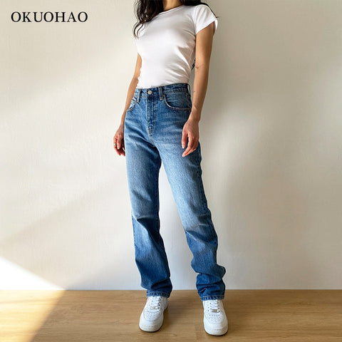 Fashion Jeans Middle waist Mom Baggy Straight Leg Pants Oversize