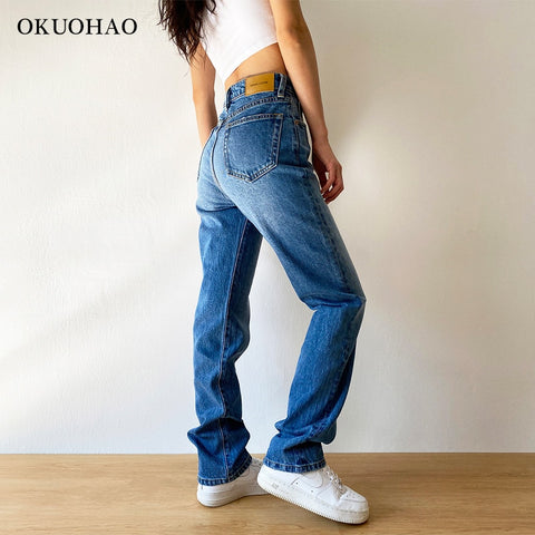 Fashion Jeans Middle waist Mom Baggy Straight Leg Pants Oversize