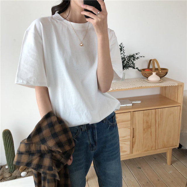 T Shirt Women Solid Fresh Casual