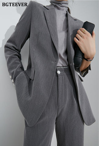 Office Wear Blazer Pant Suit Two Pieces Set Women One Button Suit Jacket