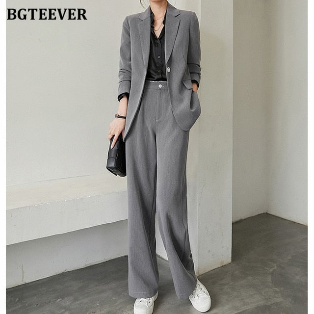 Office Wear Blazer Pant Suit Two Pieces Set Women One Button Suit Jacket