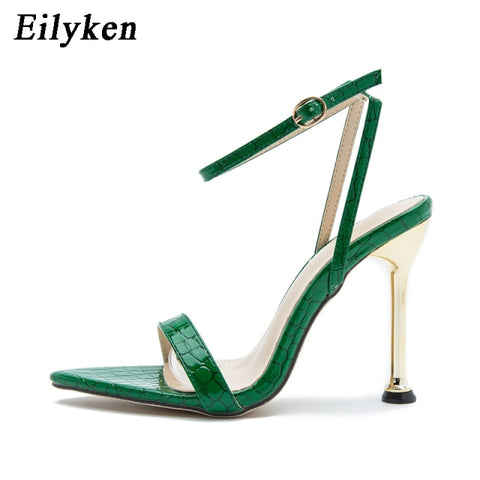 Ankle Strap Green Women's High Heels 11CM Sandals Pointed Toe