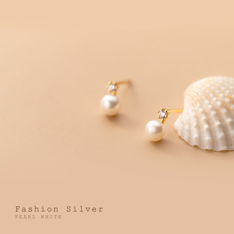 Genuine Zircon Pearl Mini Small Stud Earrings