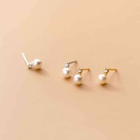 Genuine Zircon Pearl Mini Small Stud Earrings