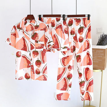Viscose Pajamas Three-piece Short Sleeve + Shorts + Trousers