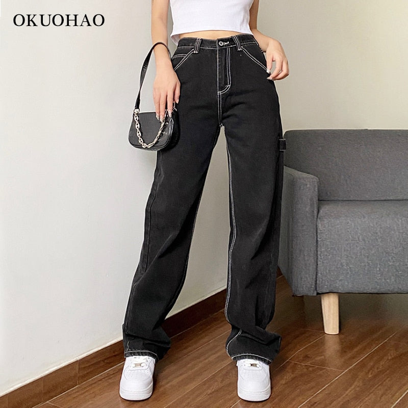 Fashion Jeans Cargo Pants Mom Baggy Jeans Denim Overalls Trousers ...