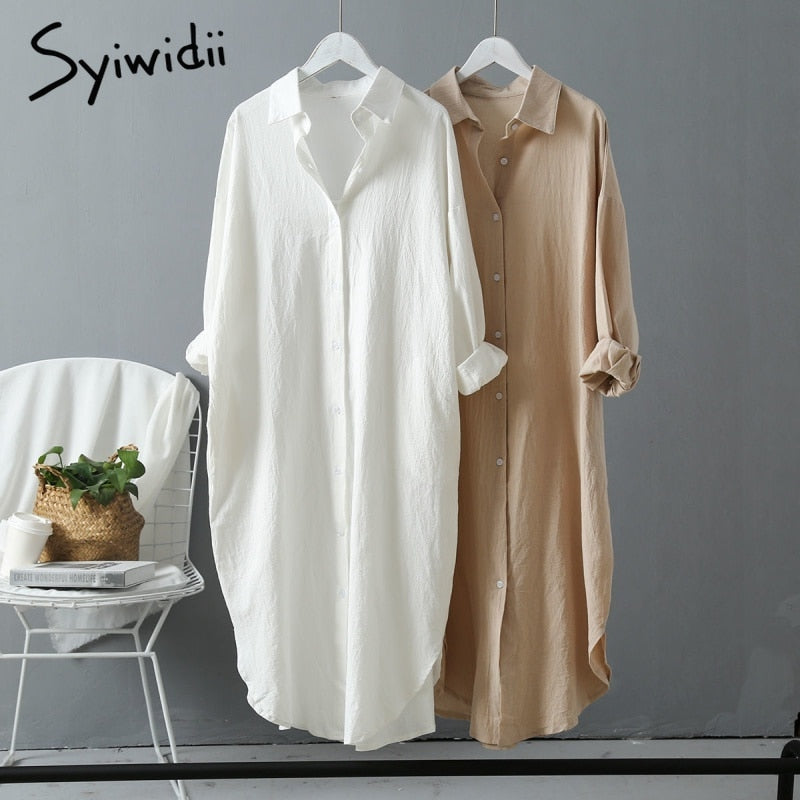 Long Shirt Dress Cotton Clothing Boho Oversized Robe