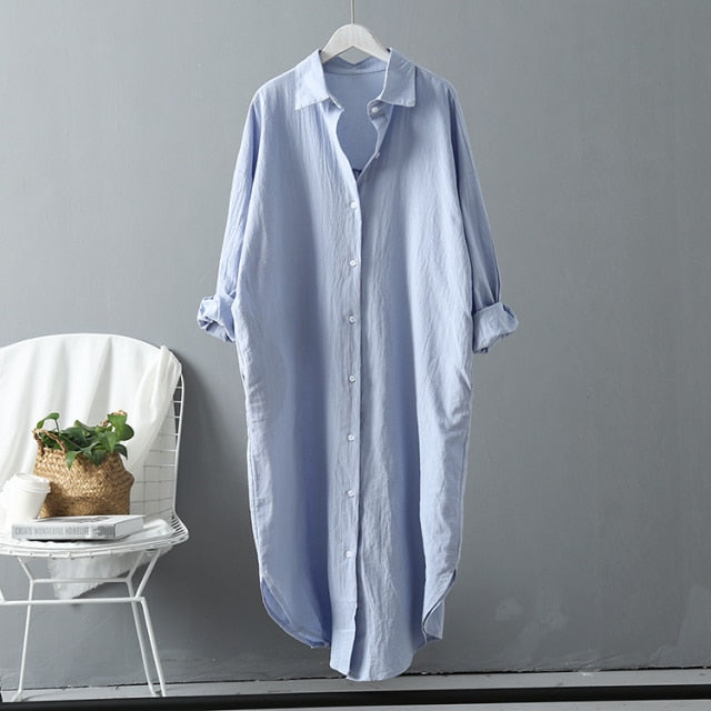 Long Shirt Dress Cotton Clothing Boho Oversized Robe