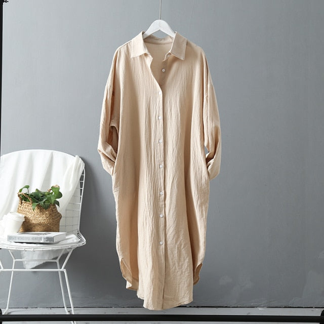 Long Shirt Dress Cotton Clothing Boho Oversized Robe
