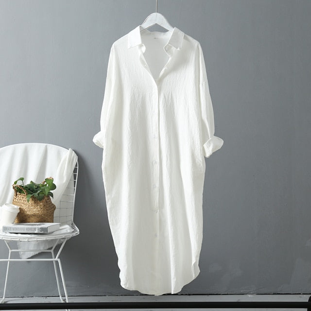 Long Shirt Dress Cotton Clothing Boho Oversized Robe