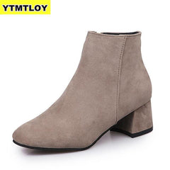 Ankle Boots For Women Thick Heel Slip On Ladies Shoes