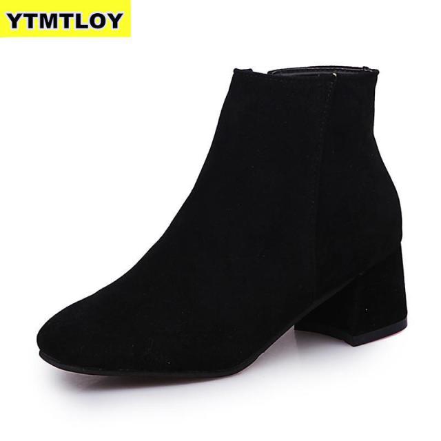 Ankle Boots For Women Thick Heel Slip On Ladies Shoes