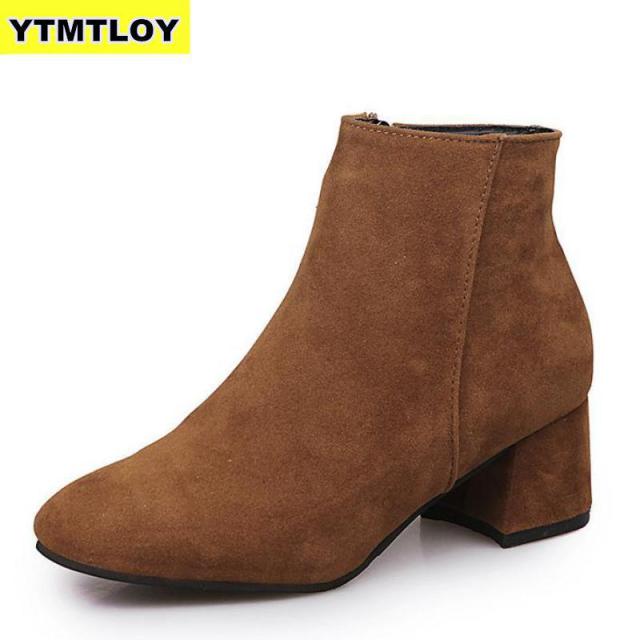 Ankle Boots For Women Thick Heel Slip On Ladies Shoes