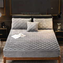Plush Thicken Quilted Mattress Cover Warm Soft Crystal Velvet