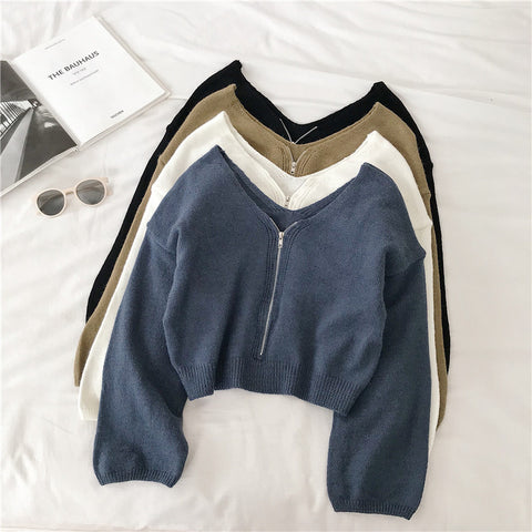 Long Sleeve`Winter Tops For Women Casual Chic Zipper Knitted Sweater