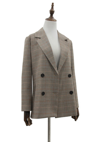 Office Ladies Notched Collar Plaid Women Blazer Casual