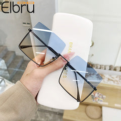 Fashion Lady Oversize Half Frame Metal Square Sunglasses