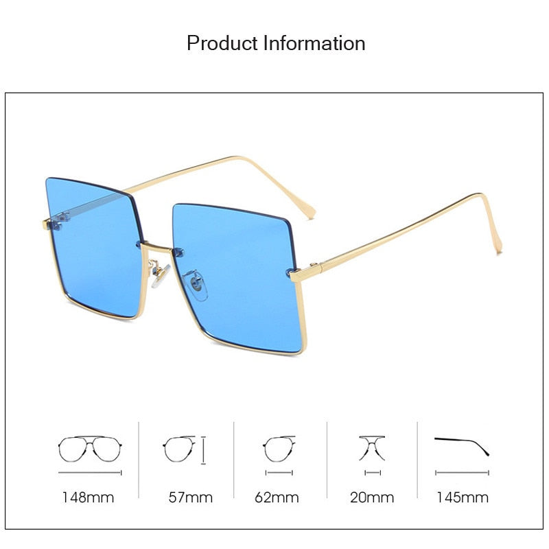 Fashion Lady Oversize Half Frame Metal Square Sunglasses