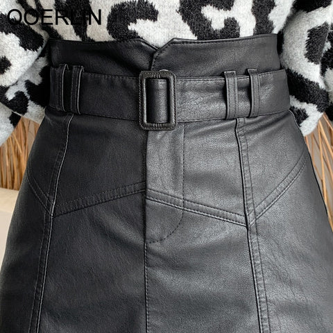 Washed PU Leather Skirt Korean Slim High Waist Shorts Skirt