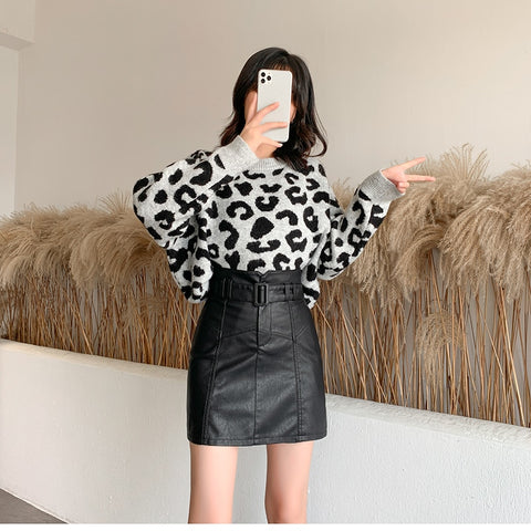 Washed PU Leather Skirt Korean Slim High Waist Shorts Skirt