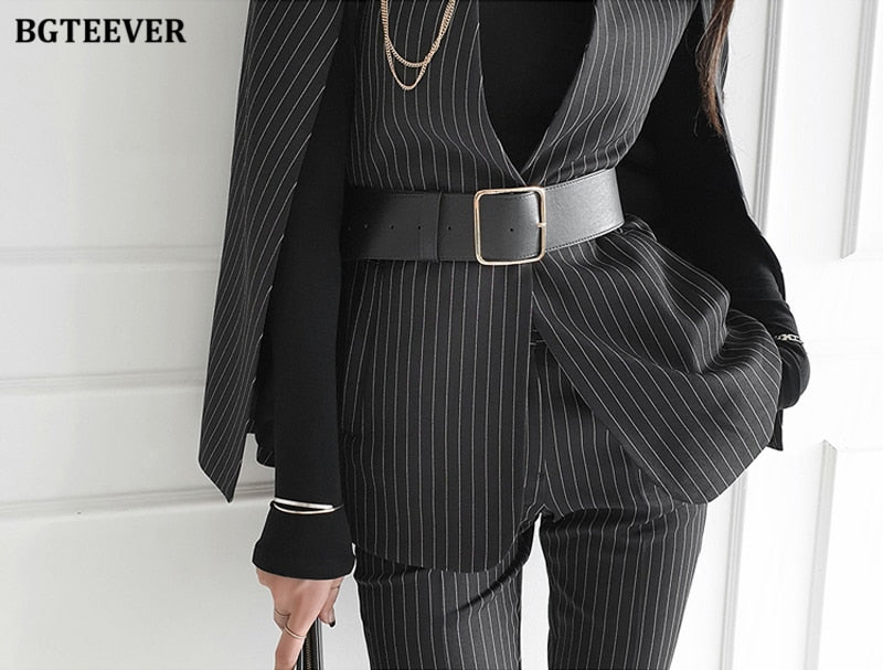 Stylish Women Blazer Set Belted Cloak Jacket & Suit Pants – lastrafashion